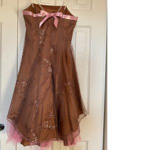 High-Low Brown and Pink Grad Prom Formal Dress Strapless